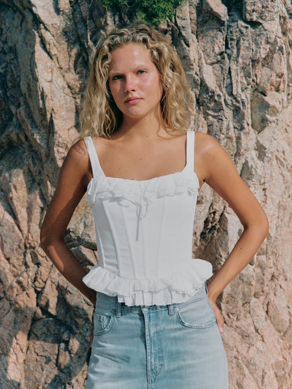 Zara White Ruffled Corset-Style Camisole